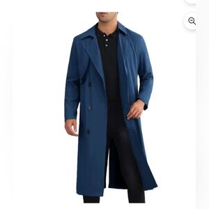 Lars Amadeus Classic Trench Coat for Men's Double Breasted Long Winter NO BELT